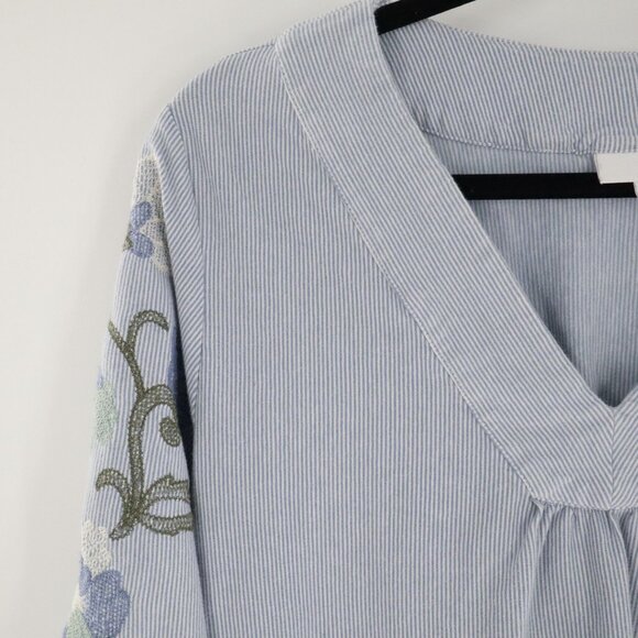 J. Jill Embroidered Top Women L Blue Boho Cottagecore Grannycore Hippie Coastal - Picture 7 of 14